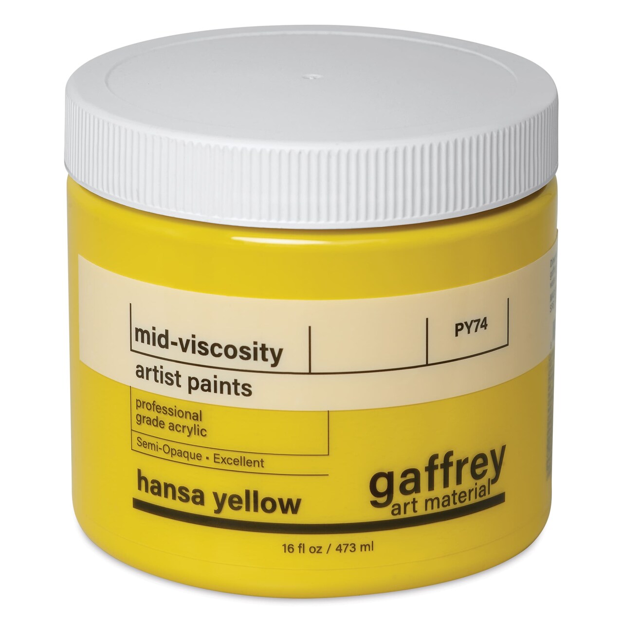 Gaffrey Art Material Standard Body Acrylic Paint - Hansa Yellow, 473 ml jar